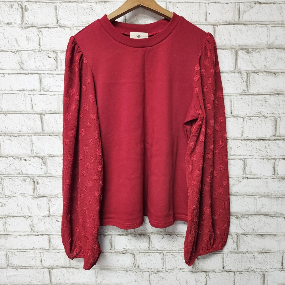 Betsey's Boutique Shop Vibrant Red Top  Blousy Sleeves Size XL